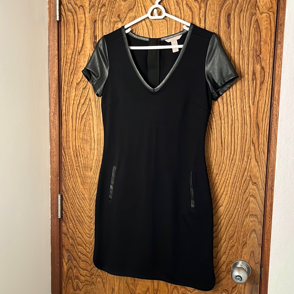 Banana Republic black dress with leather trim, size 4